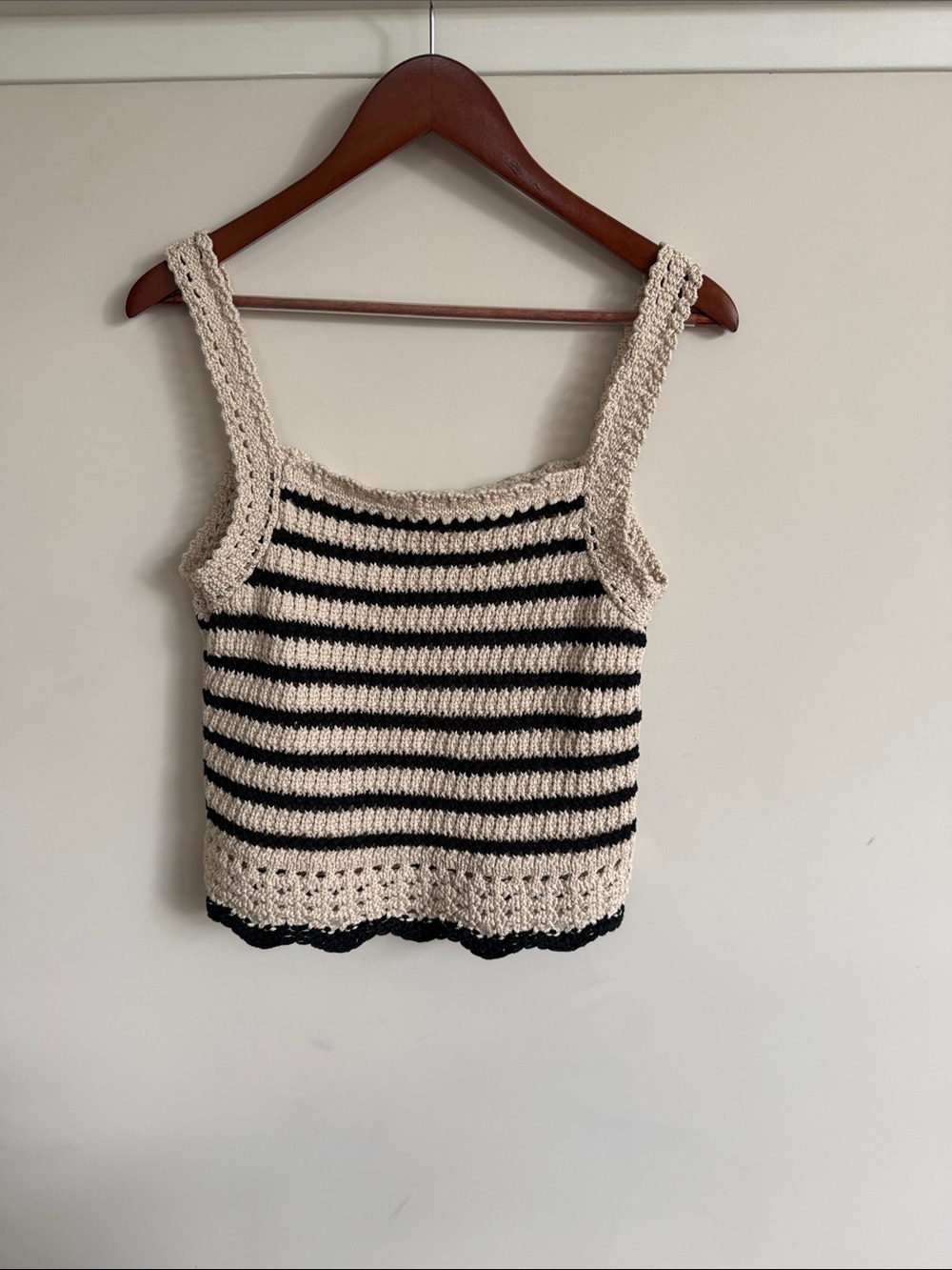 Madewell Crochet Stripe Tank Top in Cream & Black